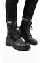 Men's Black Faux Leather Military Boots Zippered Lace-Up Non-Slip Sole Boots 638
