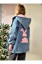 Girls' Winter Denim Coat with Plush Inside - 3