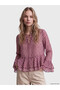 Sparkling Choices from Shining Store Tie-Up Roba Collar Checkered Embroidered Ruffle Chiffon Blouse