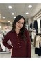 Burgundy Long Sleeve Snap Fastener Knitwear - 251172 - 2