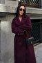 Women's Burgundy Double-Breasted Collar Wool Textured Belted Oversize Cashmere Coat - 5