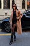 Women's Camel Double-Breasted Collar Wool Textured Belted Oversize Cashmere Coat - 3