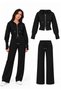 Women's Hooded Double Zipper Knitwear Cardigan and Wide-Leg Pants Two-Piece Set