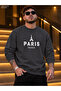 Men's Eiffel Tower Illustration and Paris France Printed Crew Neck Casual Regular Fit Sweatshirt