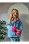 Girl's winter denim jacket with plush inside - 3