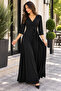 Timeless Elegance - Women's Double-Breasted Collar, Waist-Tie, Flowing Long Formal Dress - 2