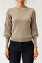 Women's Crew Neck Half Fisherman Sleeve Lace Detailed Mink Sweater