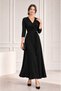 Women's Three Quarter Sleeve Double Breasted Collar Waist Tie Long Casual Dress