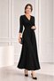 Women's Three Quarter Sleeve Double Breasted Collar Waist Tie Long Casual Dress - 3