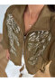 Olive Embroidered Stand Collar Jacket - 9773 - 5