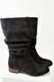 Women's Samo Black Suede Flat Sole Drawstring Mid-Size Pull-On Boots - 3