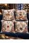 Christmas Themed Deer, Fox, Rabbit, Owl Patterned Digital Printed Set of 4 Gift Throw Pillow Covers - 2