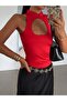 Zero Sleeve Blouse with Front Window - Red - 2