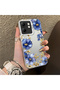 Infinix Smart 9 Compatible Elegant Flower Case, Blue Flower Golden Branch Creative Flat Print