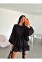 Buttoned batwing sleeve dress - black