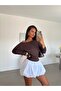 Boat Neck Long Sleeve Blouse - Brown - 3