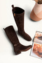 Alba Model Genuine Leather Brown Suede Side Zipper Thick Heel Buckle Daily Women's Boots - 2