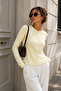 Women's Yellow Cotton Long Sleeve Crew Neck Body Hugging Buttoned Basic Cardigan - 3