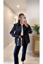 Toksy Navy Blue Wide Collar Buttoned Jacket - 3