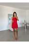 Backless Stoned Mini Dress - Red - 3