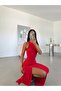 Waist Detailed Long Dress - Red - 6