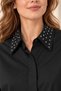 Women's 100% Cotton Poplin Crop Shirt with Geometric Stone Detail on Collar and Sleeve Cuffs - 2