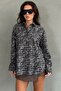 Camel Plaid Pattern Oversize Women's Shirt Mg2900 - 4