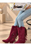 Arizona Burgundy Suede Tasseled 5 cm Heel Dallas Boots Botties - 2