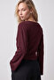 Burgundy V-Neck Bat Sleeve 97% Cotton T-Shirt - 2