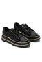Women's Black Thick Sole Gold Stripe Detailed Lace-Up Casual Sports Walking Shoes Sneaker