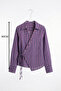 Asymmetric Cut Striped Crinkled Detail Shirt with Binding Details Purple - 5