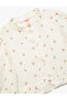 Cotton Crew Neck Ruffled Long Sleeve Floral Blouse - 3