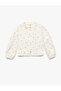 Cotton Crew Neck Ruffled Long Sleeve Floral Blouse