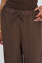 Women's Authentic Striped Brown Trousers with Elastic Waist and Side Slits - 3