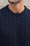 Hair Knit Crew Neck Wool Blend Men's Knitwear Sweater - Navy Blue - 3