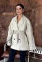 Women's Beige Double-Breasted Collar Belted Short Oversize Trench Coat - 3