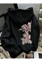 Unisex Black Faded Floral Back Print Hooded Sweatshirt Printed Premium Oversize T-Shirt