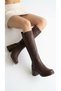 Women's Leather Look Stretch Detailed Side Zipper Thick Heeled Long Boots - 3