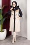 Plush Lined Colorful Garnished Coat Black Hm2963 - 6
