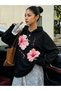 Unisex Black Pink Shiny Floral Printed Hooded Sweatshirt Printed Premium Oversize T-Shirt
