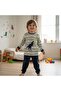 Boys' Cotton Dinosaur Printed Long Sleeve Ecru Striped Patterned 2-Piece Set Cb1070 - 4