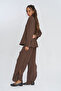 Women's Buttoned Authentic Striped Brown Shirt - 4