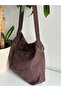 Brown Women's Suede Wide Shoulder Bag with Ring Accessory - 4