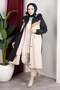 Plush Lined Color-Decorated Coat Lacviert Hm2963 - 4