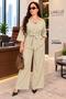 Khaki Striped Belted Shirt & Wide-Leg Co-Ord Set