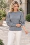 Women's Round Neck Long Sleeve Balloon Sleeve Openwork Cuff and Ribbed Knit Detailed Stylish Elegant Casual Gray Knitwear Sweater - 2