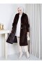 Fox Fabric Button Detail Double-Breasted Collar Soft Textured Women's Long Tunic Coat - 5