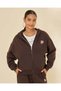 Women Brown Cropped Zip-Up Hooded Sweatshirt