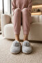 Women's Gray Pompom Detailed Plush Winter House Slippers 3 cm Byndtpwrpon01 - 3