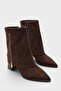 Ruthe Suede Look Zippered Pointed Toe Thick Heeled Stylish Boots